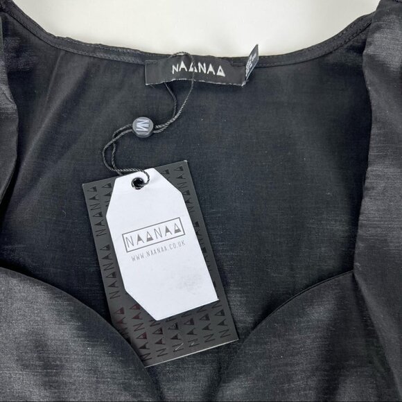 Nwt - Asos Design Naanaa Sweetheart Puff Sleeve Crop Top In Black. Size: 4 (Us) - Picture 6 of 16